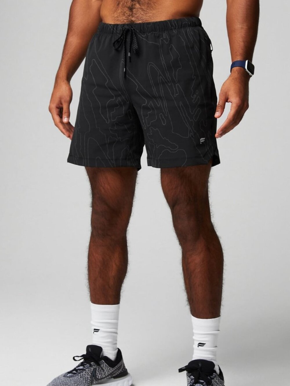 Fabletics The One Short 7" Unlined Black Vision Wave Pattern Workout Shorts